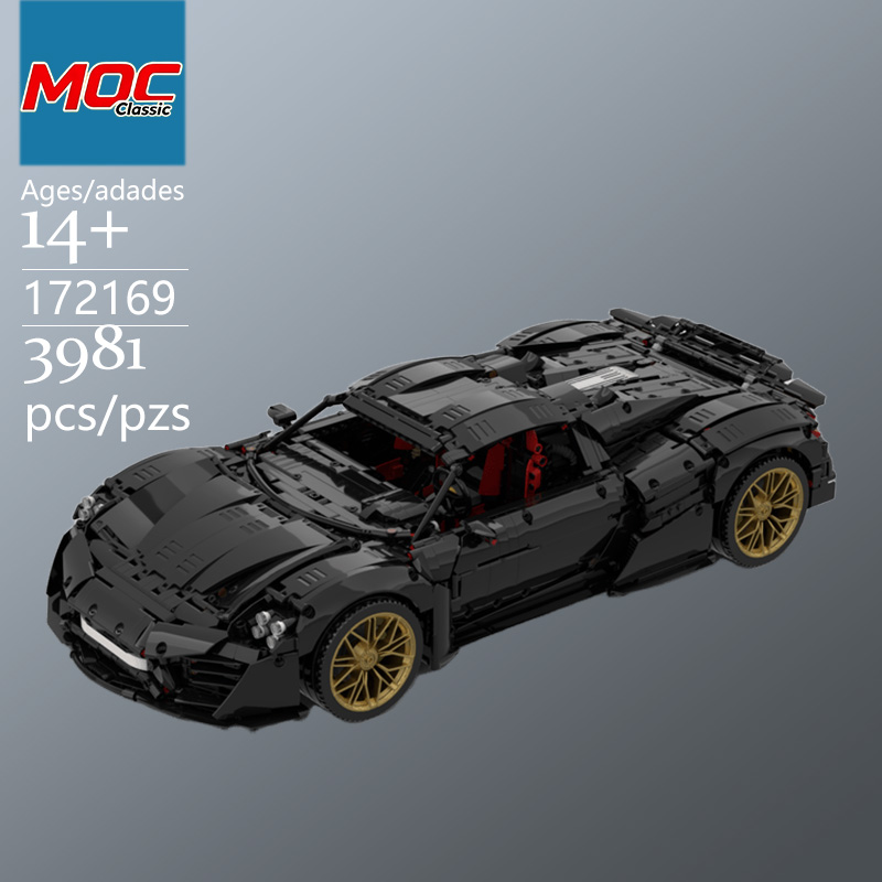 Moc Supercar Building Blocks 1/8 Scale - Individuelles MOC-Supersportwagen-Technikmodell, 1:8 Maßstab des Originalautos,