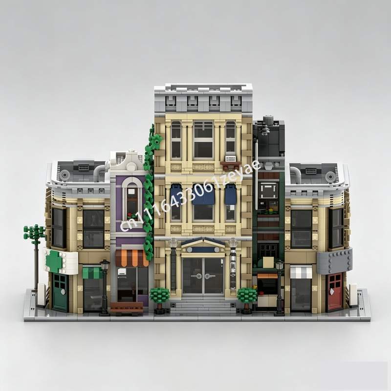 Moc Modular Building Street View Bricks - 1442-teiliges Modulares Apotheken-Eckgeschäft MOC Kreatives Straßenansicht-Modell
